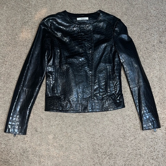 J Brand Croc Embossed Lamb Leather Moto Jacket Black Small - Picture 4 of 13